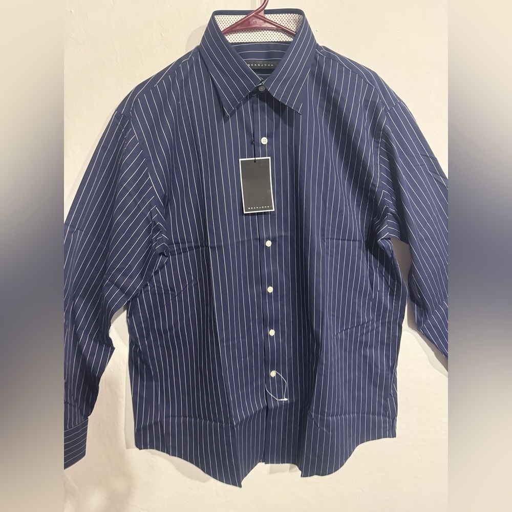 Sean John Men's Blue Striped Button Down Shirt cotton 16 1/2 - Picture 7 of 7